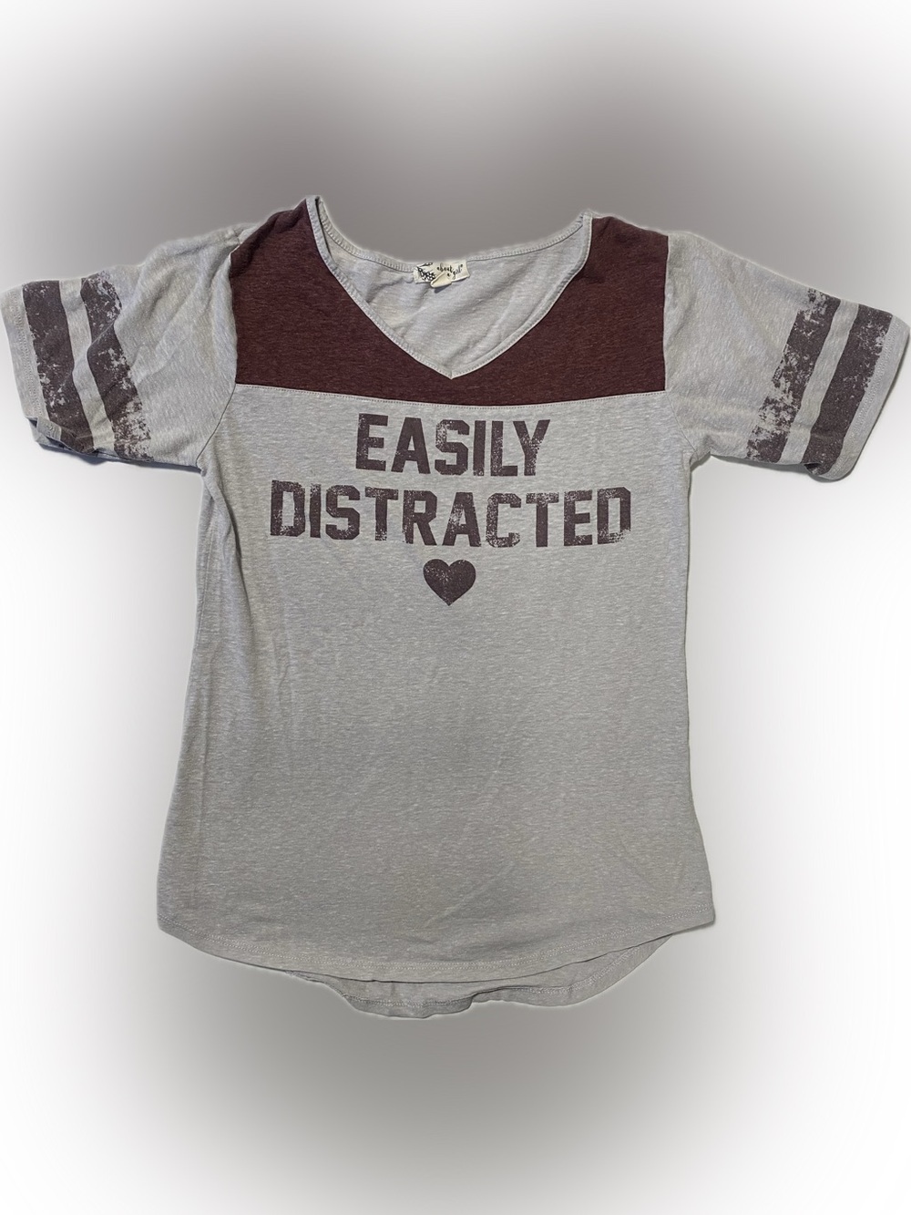 About A Girl Gray Tee with Maroon Yoke and Print